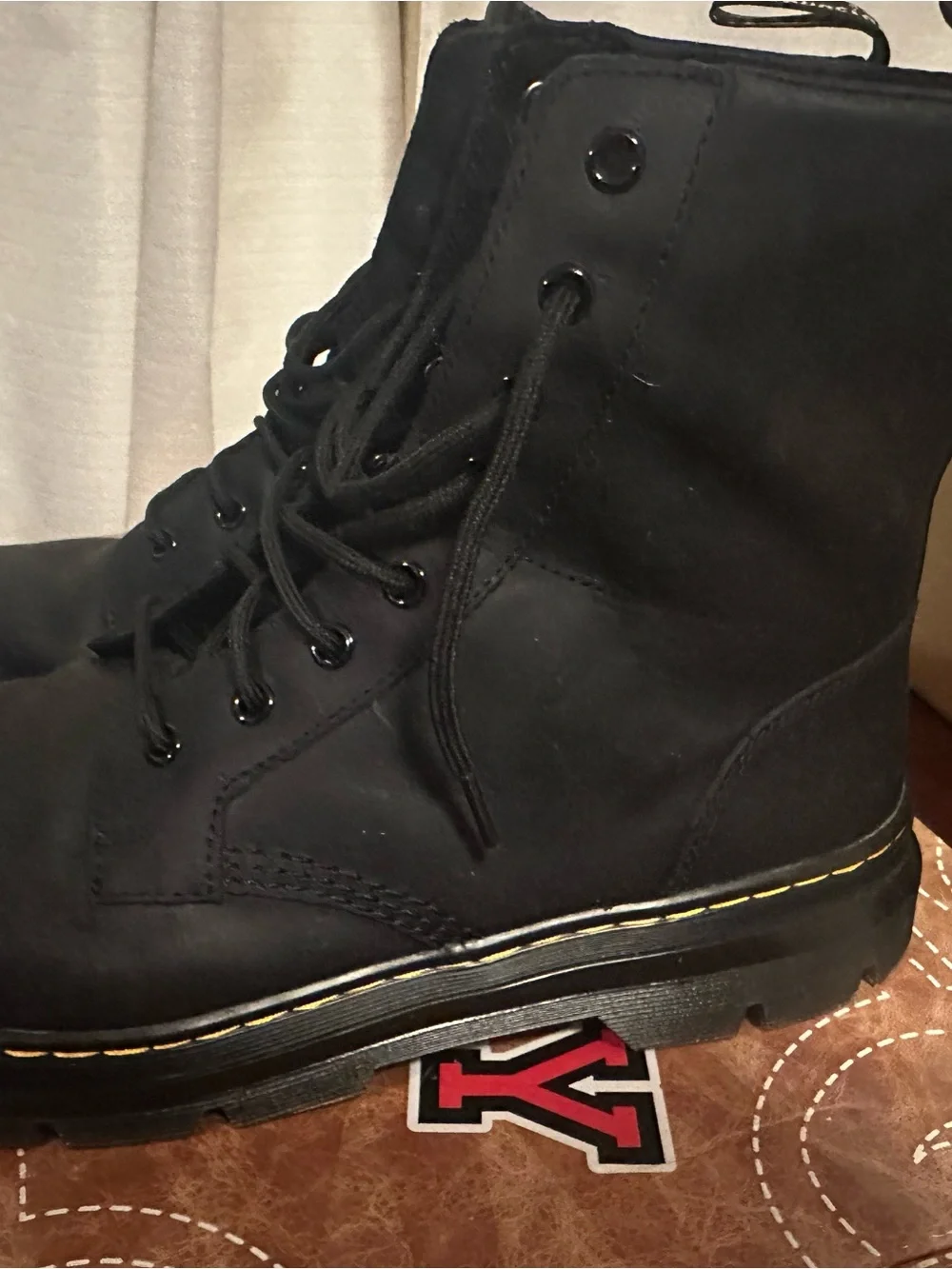 Dr. Martens Black Lace-Up Ankle Boots with Yellow Stitching